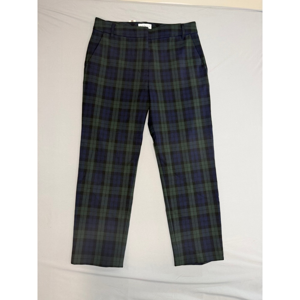 Velvet Anthropology Blackwatch Plaid Trousers Green Navy Tartan Size 10 preppy